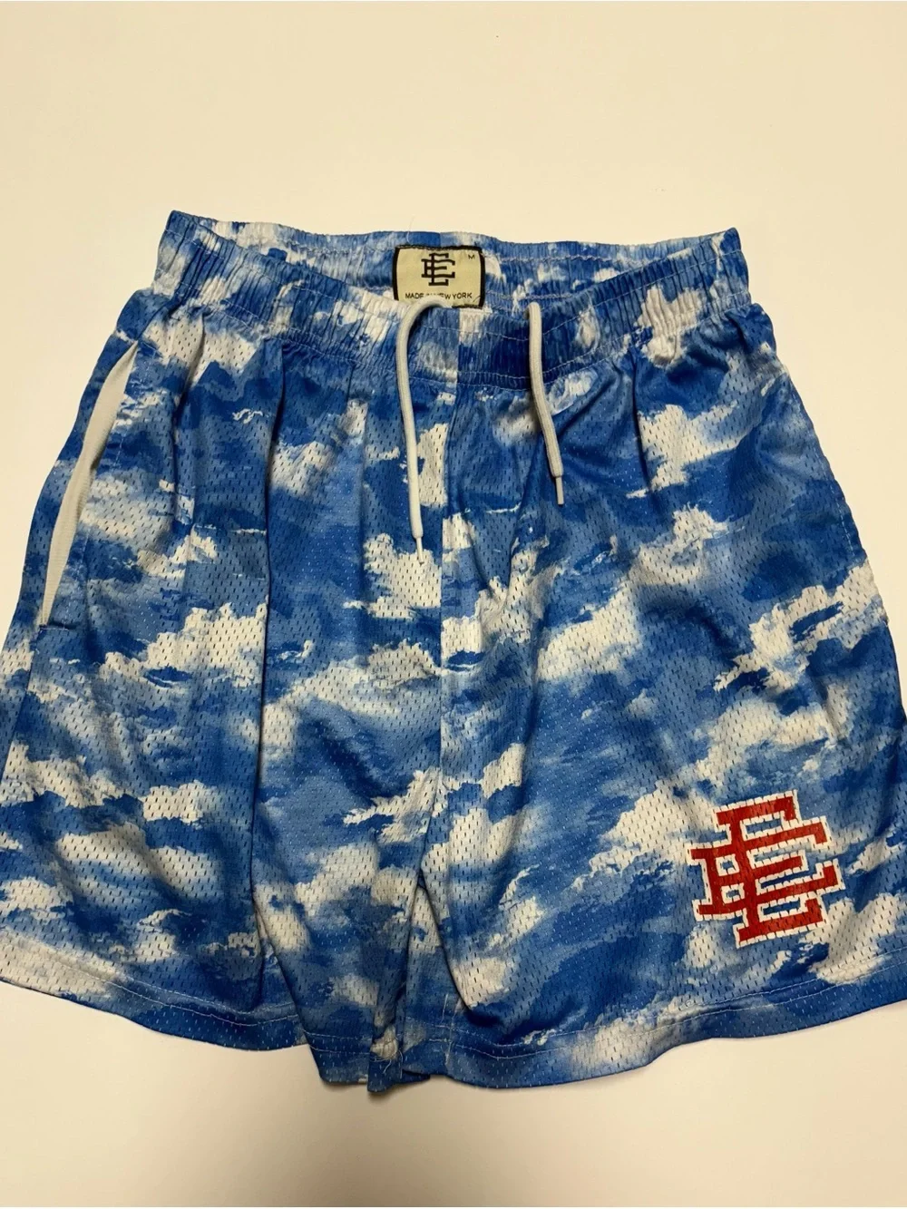 Eric Emanuel Blue and White Cloud-Print Athletic Shorts